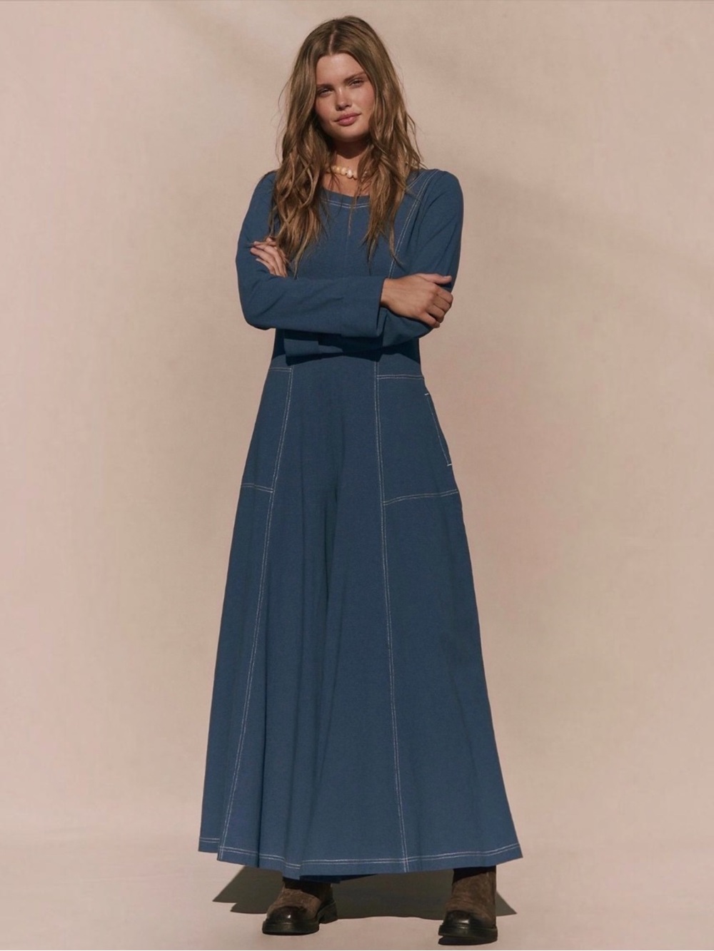 Free People Strada Jumpsuit Deep Blue Sea Women’s Small,  Wide Leg Pockets